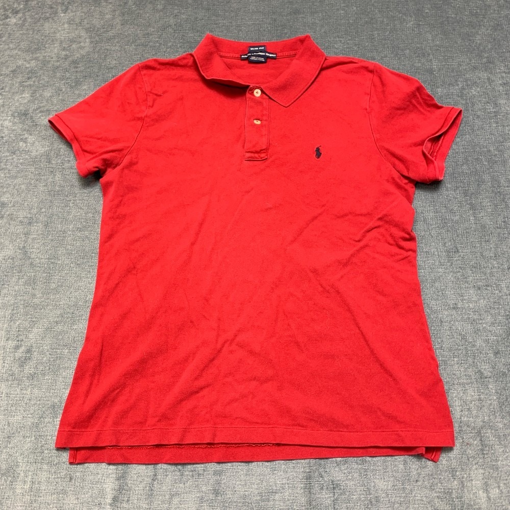 Ralph Lauren Sport Polo Shirt Mens M Red Cotton Stretch Side Slit  Slim Fit